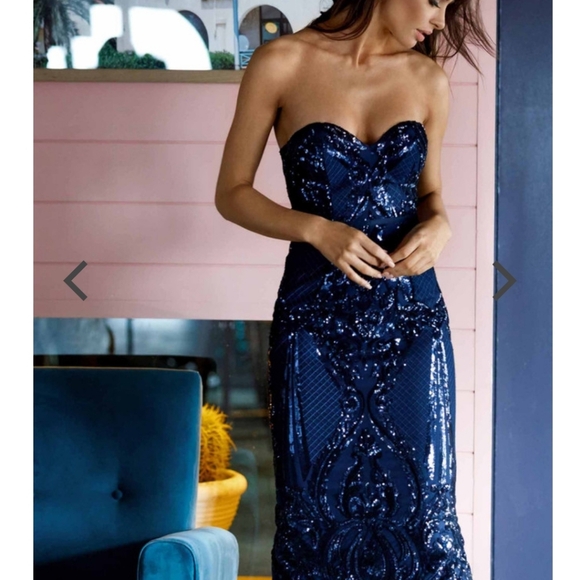 Midnight Blue Sequin Midi Dress - Picture 3 of 8